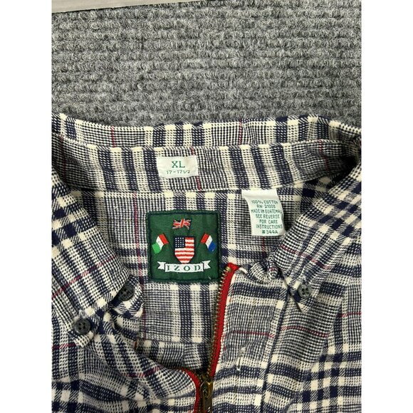 Vintage Izod Men's XL Plaid Long-Sleeve Shirt Heart Elbow Patches Zip Closure - Picture 3 of 7